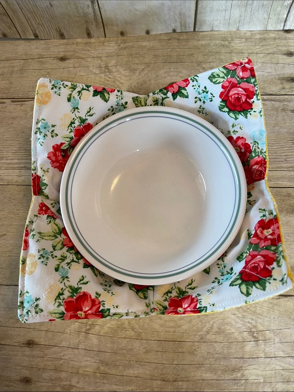 Microwave Bowl Cozy Reversible With Yellow Pioneer Woman Cotton Fabric Flowers